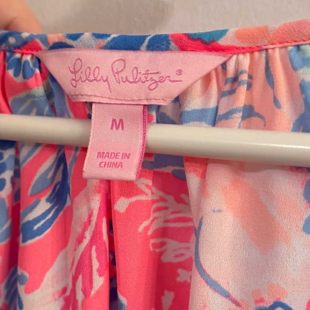 Lilly Pulitzer Elora Ruffle Sleeve Pascha Pink Aquadesiac Top Medium - Picture 3 of 8